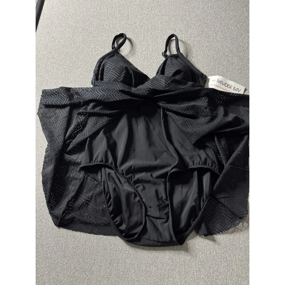 Paradise Bay Women's  Black One Piece Lace Covered Bathing Suit 14 Beach,‎ Swim